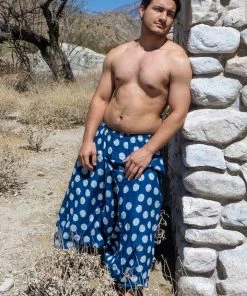 HaremPants.com Plus Size Polkadot Prints Men's Low Cut Cotton Harem Pants In Indigo Women's