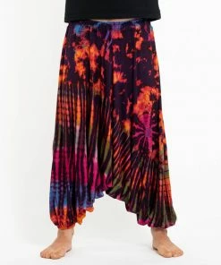 HaremPants.com Tie Dye Men's Spandex Cotton Low Cut Harem Pants In Purple