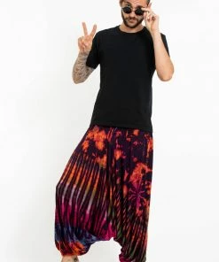 HaremPants.com Tie Dye Men's Spandex Cotton Low Cut Harem Pants In Purple