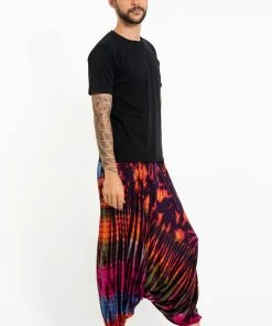 HaremPants.com Tie Dye Men's Spandex Cotton Low Cut Harem Pants In Purple