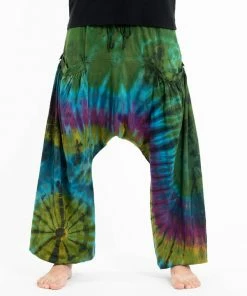 HaremPants.com Tie Dye Cotton Men Harem Pants In Green Blue Men's