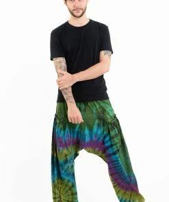 HaremPants.com Tie Dye Cotton Men Harem Pants In Green Blue Men's