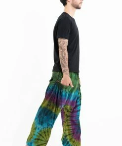 HaremPants.com Tie Dye Cotton Men Harem Pants In Green Blue Men's