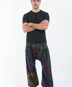 HaremPants.com Tie Dye Cotton Men Harem Pants In Green Indigo Men's