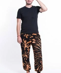 HaremPants.com Men's Tie Dye Cotton Men Harem Pants In Black Orange