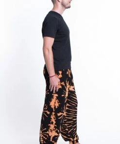 HaremPants.com Men's Tie Dye Cotton Men Harem Pants In Black Orange