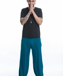 HaremPants.com Cotton Men Harem Pants In Solid Blue