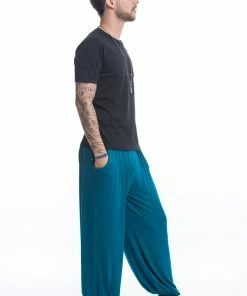 HaremPants.com Cotton Men Harem Pants In Solid Blue