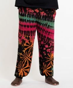 HaremPants.com Plus Size Tie Dye Cotton Men Harem Pants In Black Pink