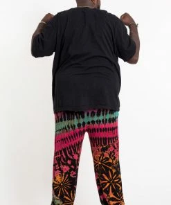 HaremPants.com Plus Size Tie Dye Cotton Men Harem Pants In Black Pink