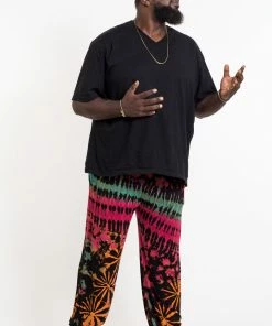 HaremPants.com Plus Size Tie Dye Cotton Men Harem Pants In Black Pink