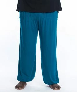 HaremPants.com Plus Size Cotton Men Harem Pants In Solid Blue