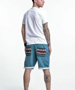 HaremPants.com Women's Men's Terry Shorts With Aztec Pockets In Blue