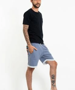 HaremPants.com Women's Men's Terry Shorts With Aztec Pockets In Light Blue