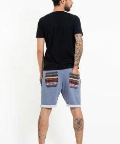 HaremPants.com Women's Men's Terry Shorts With Aztec Pockets In Light Blue