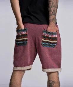 HaremPants.com Men's Terry Shorts With Aztec Pockets In Red