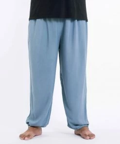 HaremPants.com Plus Size Solid Color Drawstring Men's Yoga Massage Pants In Blue Gray