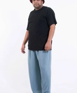 HaremPants.com Plus Size Solid Color Drawstring Men's Yoga Massage Pants In Blue Gray