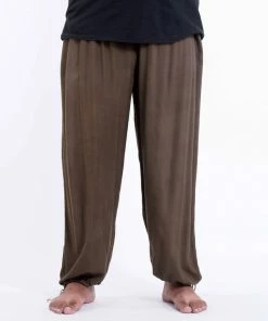 HaremPants.com Plus Size Solid Color Drawstring Men's Yoga Massage Pants In Brown