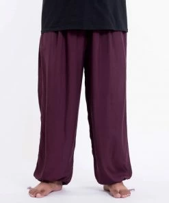 HaremPants.com Plus Size Solid Color Drawstring Men's Yoga Pants In Dark Purple