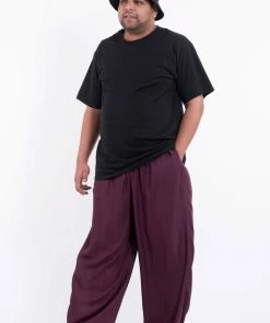 HaremPants.com Plus Size Solid Color Drawstring Men's Yoga Pants In Dark Purple