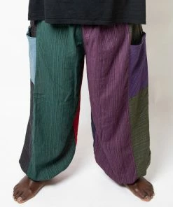 HaremPants.com Plus Size Men's Drawstring Patchwork Pinstripes Cotton Pants
