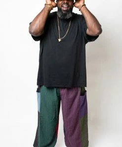 HaremPants.com Plus Size Men's Drawstring Patchwork Pinstripes Cotton Pants