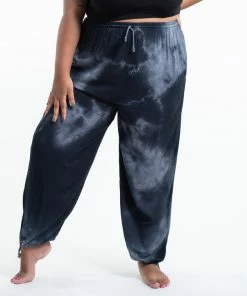 HaremPants.com Plus Size Tie Dye Drawstring Men's Yoga Massage Pants In Black