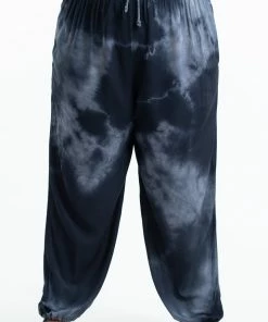 HaremPants.com Plus Size Tie Dye Drawstring Men's Yoga Massage Pants In Black