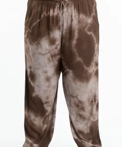 HaremPants.com Plus Size Tie Dye Drawstring Men's Yoga Massage Pants In Brown