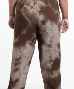 HaremPants.com Plus Size Tie Dye Drawstring Men's Yoga Massage Pants In Brown