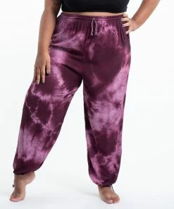 HaremPants.com Plus Size Tie Dye Drawstring Men's Yoga Pants In Dark Purple