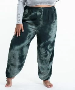 HaremPants.com Plus Size Tie Dye Drawstring Men's Yoga Massage Pants In Dark Teal