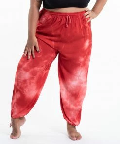 HaremPants.com Plus Size Tie Dye Drawstring Men's Yoga Massage Pants In Red