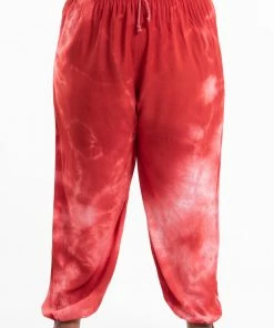 HaremPants.com Plus Size Tie Dye Drawstring Men's Yoga Massage Pants In Red