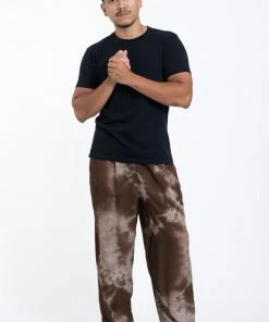 HaremPants.com Tie Dye Drawstring Men's Yoga Massage Pants In Brown