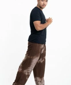 HaremPants.com Tie Dye Drawstring Men's Yoga Massage Pants In Brown