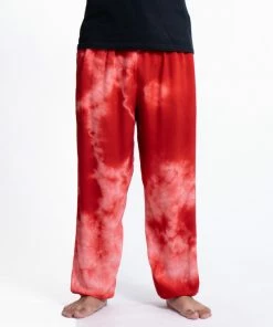 HaremPants.com Tie Dye Drawstring Men's Yoga Massage Pants In Red