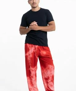 HaremPants.com Tie Dye Drawstring Men's Yoga Massage Pants In Red