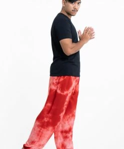 HaremPants.com Tie Dye Drawstring Men's Yoga Massage Pants In Red