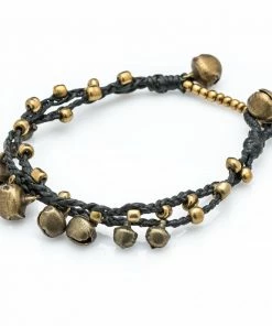 HaremPants.com Black Harem Pants Brass Bell Waxed Cotton Bracelets In Black