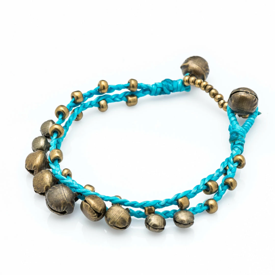 HaremPants.com Summer Super Sale 2022 Brass Bell Waxed Cotton Bracelets In Turquoise 3 HaremPants.com Summer Super Sale 2022 Brass Bell Waxed Cotton Bracelets In Turquoise