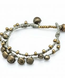 HaremPants.com Brass Bell Waxed Cotton Bracelets In Gray