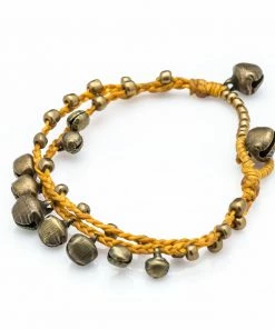 HaremPants.com Handmade Bracelets Brass Bell Waxed Cotton Bracelets In Gold
