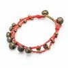 HaremPants.com Brass Bell Waxed Cotton Bracelets In Red