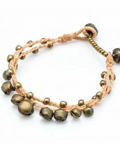 HaremPants.com Brass Bell Waxed Cotton Bracelets In Tan Summer Super Sale 2022