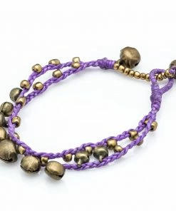 HaremPants.com Handmade Bracelets Brass Bell Waxed Cotton Bracelets In Violet