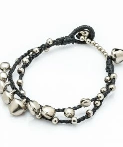 HaremPants.com Black Harem Pants Silver Color Bell Waxed Cotton Bracelets In Black