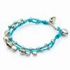 HaremPants.com Silver Color Bell Waxed Cotton Bracelets In Turquoise Handmade Bracelets