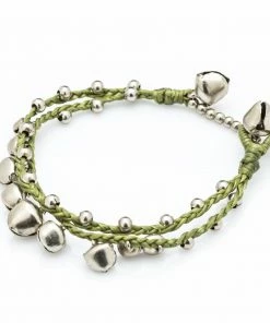 HaremPants.com Silver Color Bell Waxed Cotton Bracelets In Lime
